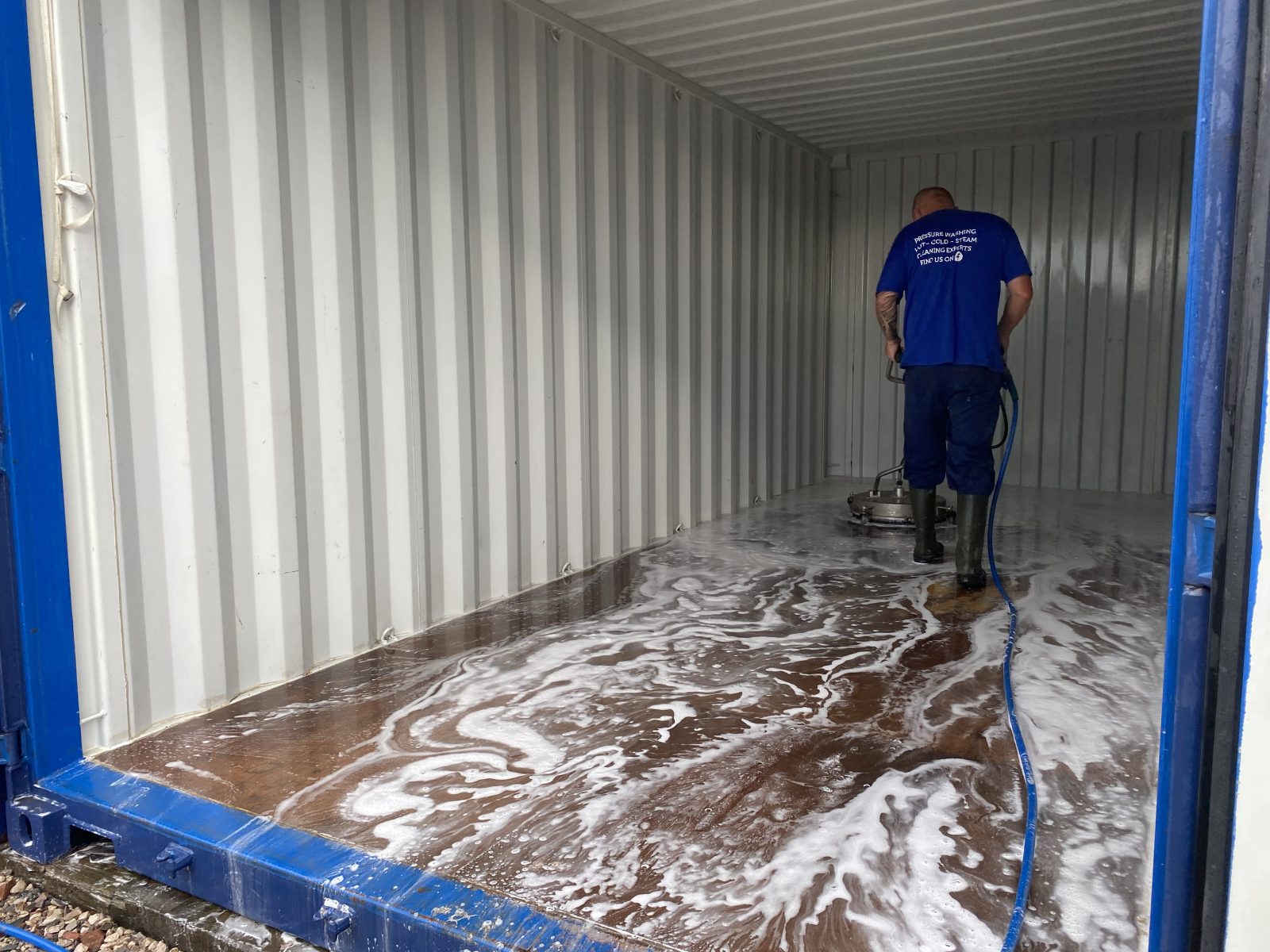 A storage unit being cleaned